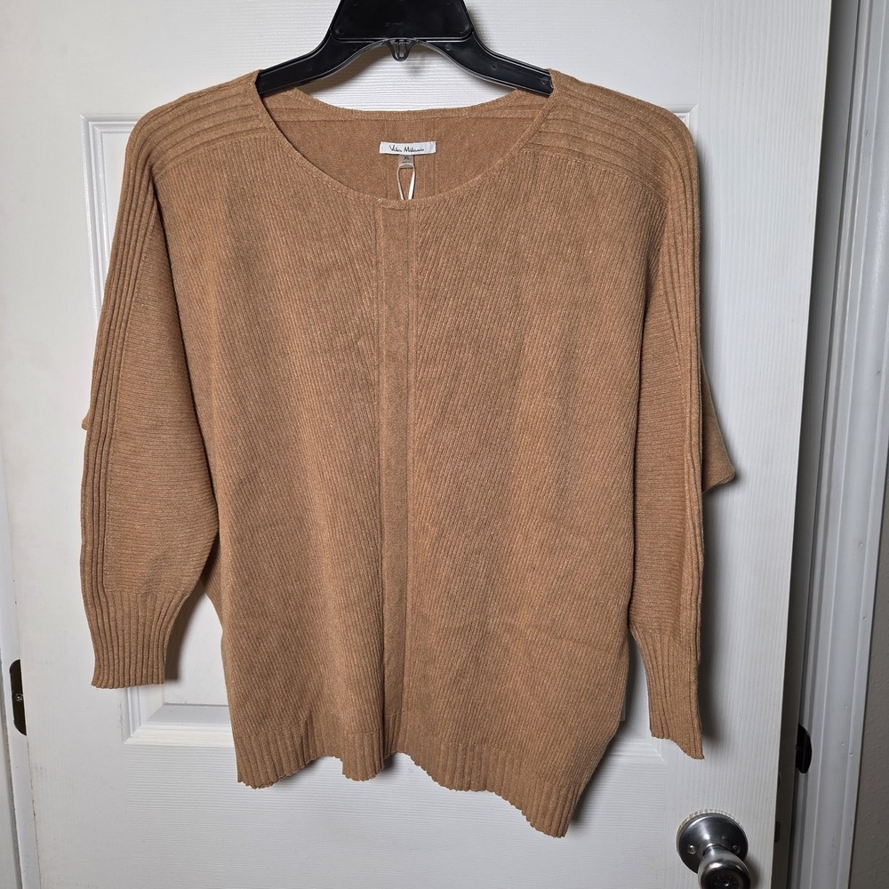 Vila Milano sz XL heathered camel color pullover ribbed sweater NWT casual chic